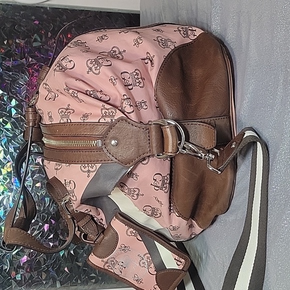Y2K Vintage Juicy Couture Pink Monogram Brown Leather Duffle Bag Train Case Set - Picture 5 of 16
